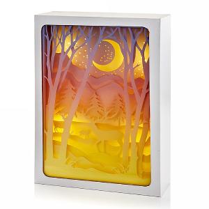 Moonlight Deer Scene LED Lit Paper Diorama 29 x 21cm