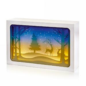Reindeer Scene LED Lit Paper Diorama 21 x 14cm