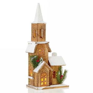 Wooden LED Lit Church with Steeple 50cm (Battery Operated)