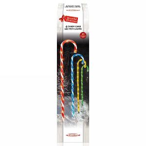 Set of 4 Multi Coloured LED Candy Cane Path Lights 62cm