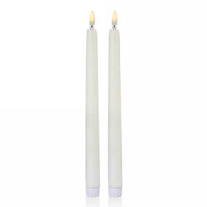 Set of 2 White Taper Candles with Flickerbright Flame