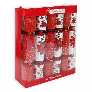 Beautiful Christmas Poinsettia Christmas Crackers - 12 Pack