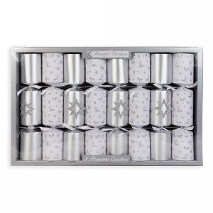 Beautiful Christmas Silver Glitter Premium Christmas Crackers - 8 Pack