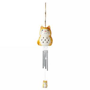 Smart Solar Ceramic Cat Windchime