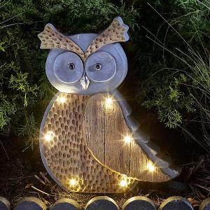 Smart Solar Wood Stone In-Lit Owl