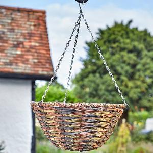 Cheviot Faux Rattan Hanging Basket 14"
