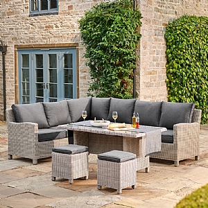 Kettler Palma White Wash Right-Hand Casual Dining Set with Glass Top