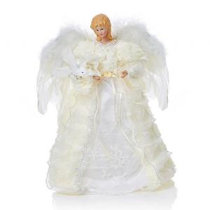 Premier White Tree Top Angel with Feather Wings 30cm