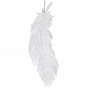Gisela Graham White Glitter Acrylic Feather Decoration