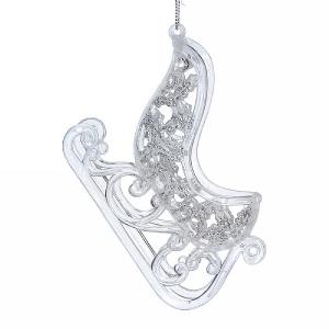 Gisela Graham Clear Acrylic & Silver Glitter Sleigh Decoration