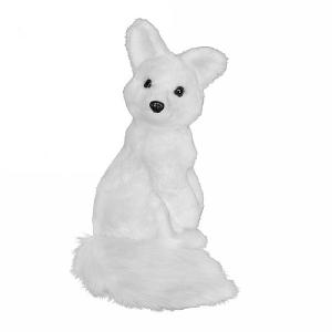 Gisela Graham White Fur Fabric Sitting Fox Ornnament