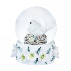 Gisela Graham White Resin Robin & Hellebore Snow Globe