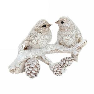 Gisela Graham Natural Brown Resin Birds on Log with Cones Ornnament