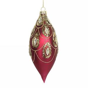 Gisela Graham Matt Cherry Red Glass Teardrop with Gold Swans