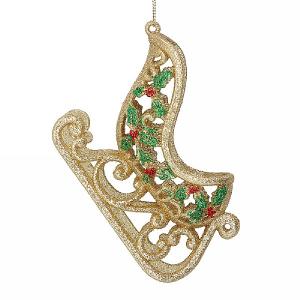 Gisela Graham Glitter Holly Sleigh Decoration