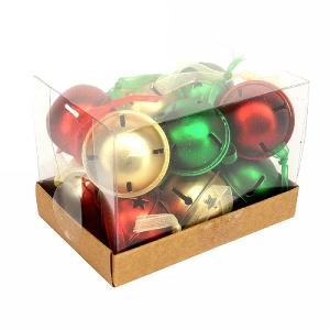 Gisela Graham Red, Green & Gold Metal Jingle Bell Baubles (Pack of 12)