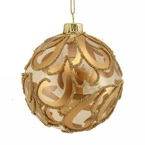 Gisela Graham Clear Glass Bauble with Matt & Beaded Gold Swirls