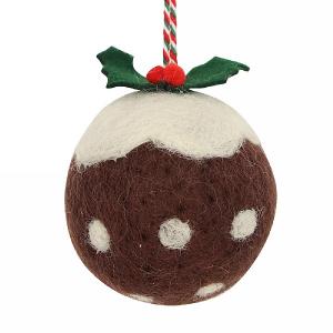 Gisela Graham Wool Mix Brown Christmas Pudding Decoration