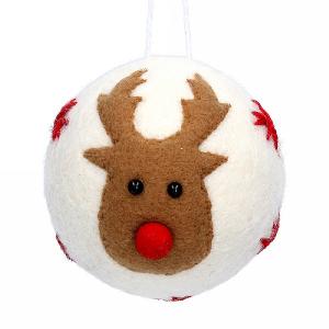 Gisela Graham Mixed Wool Reindeer Head Ball Decoration