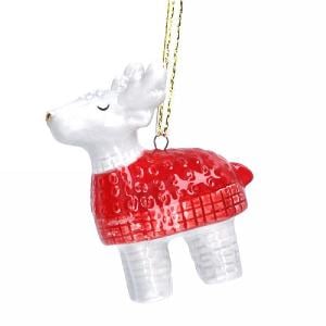 Gisela Graham Red & White Ceramic Deer Decoration