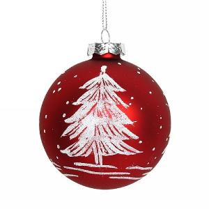 Gisela Graham Matt Red Glass Bauble with White Christmas Tree
