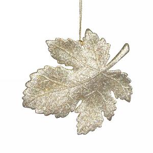 Gisela Graham Gold Glitter Leaf Decoration