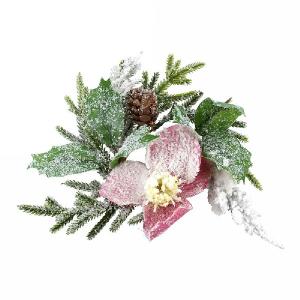 Gisela Graham Snowy Fir & Pink Hellebore Candlering Small