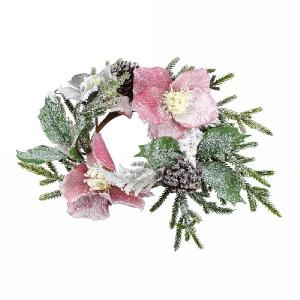 Gisela Graham Snowy Fir & Pink Hellebore Candlering Large