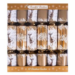 Gold Deer 14" Premium Christmas Crackers (Pack of 12)
