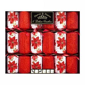 Poinsettia 13.5" Deluxe Christmas Crackers (Pack of 6)