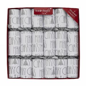 Robin Reed Silver Deco 12" Christmas Crackers (Pack of 6)