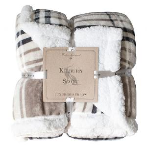 Kilburn & Scott Check Sherpa Throw 152x177cm Taupe & Grey