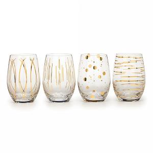 Mikasa Cheers Metallic Gold Set of 4 Stemless Wine Glasses (16.5oz)