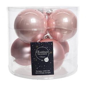 Decoris Blush Pink 80mm Glass Baubles (Pack of 6)