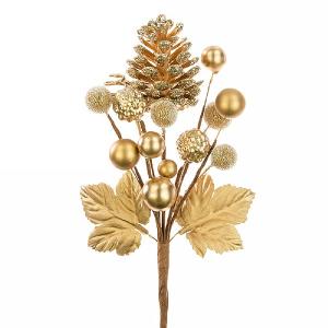 Gold Pinecone & Berry Mixed Pick 18cm