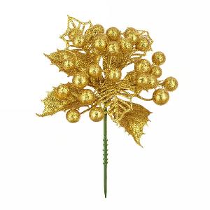 Gold Christmas Berry Pick 17cm