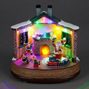 LED Christmas Fireside Scene with Animated Train (Battery Powered)