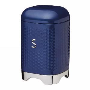 KitchenCraft Lovello Geometric Textured Steel Sugar Canister - Midnight Navy