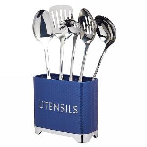 KitchenCraft Lovello Geometric Textured Steel Utensil Holder - Midnight Navy