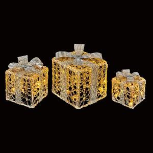 Premier Set of 3 Warm White LED Gold & Silver Acrylic Parcels