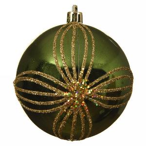 Decoris Pine Green Gold Petal Bauble 8cm