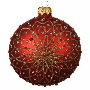 Decoris Christmas Red Glitter Flower Bauble 8cm