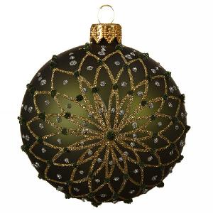 Decoris Pine Green Glitter Flower Bauble 8cm