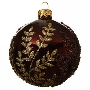 Decoris Oxblood Glitter Branches & Leaves Bauble 8cm