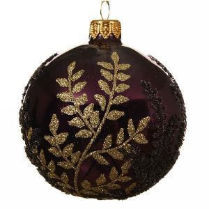 Decoris Royal Purple Glitter Branches & Leaves Bauble 8cm