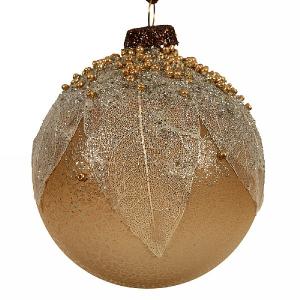 Decoris Woodland Brown Leaf Glitter Bauble 8cm