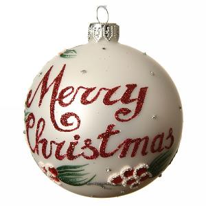 Decoris Winter White Merry Christmas Glitter Bauble 8cm
