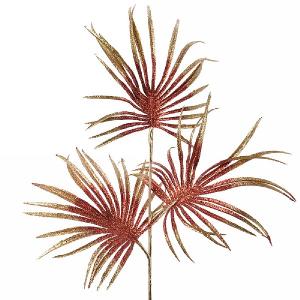 Decoris Red & Gold Leaf Spray with Glitter