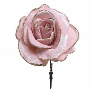 Decoris Blush Pink Velvet Rose on Clip