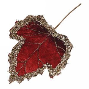 Decoris Large Red Velvet Leaf with Glitter